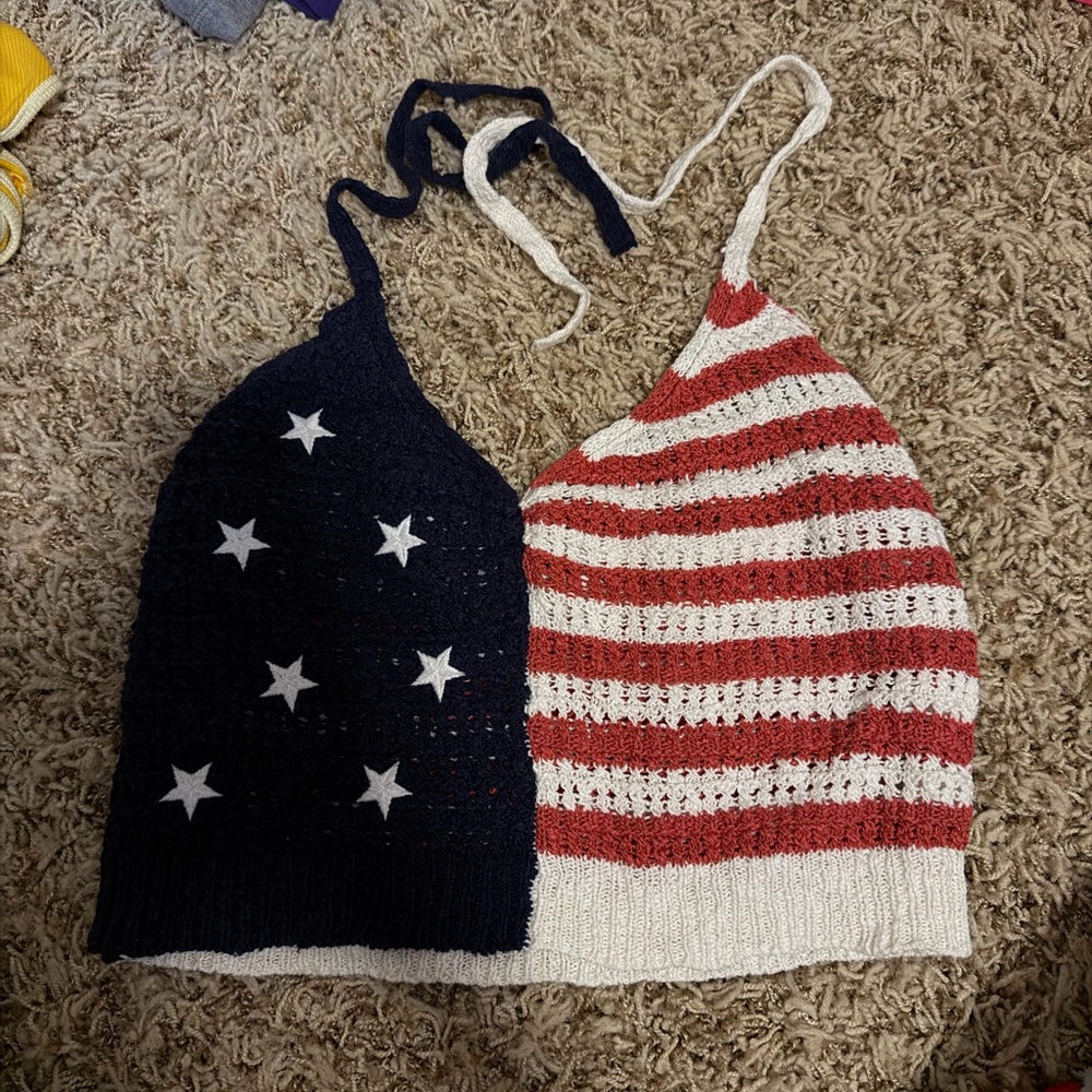 American Eagle Outfitters Red & White Crochet Knit Top
